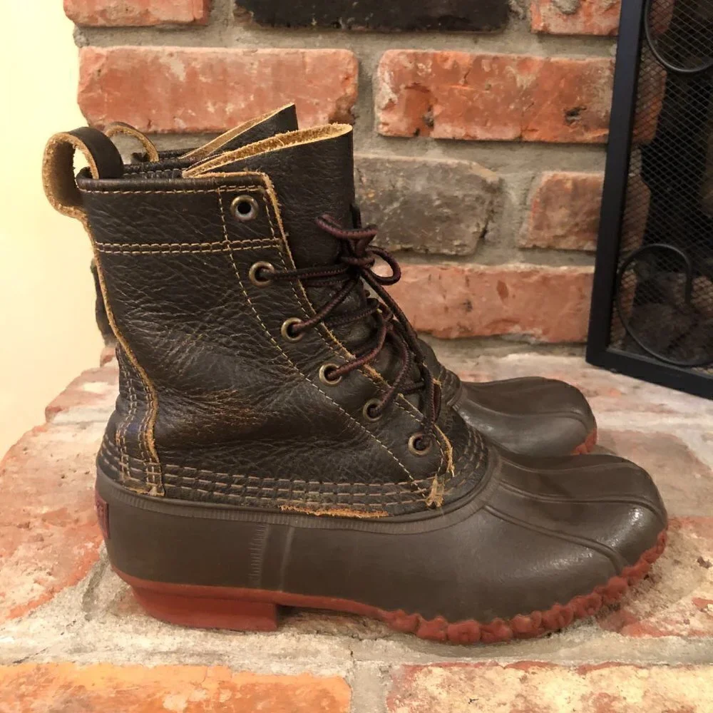 L L Bean Duck Boots Brown Bison Leather Ankle Lace Up Size 6 Medium